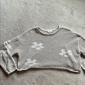 Thread & Supply Cream Open-Knit Cropped Crew Sweater